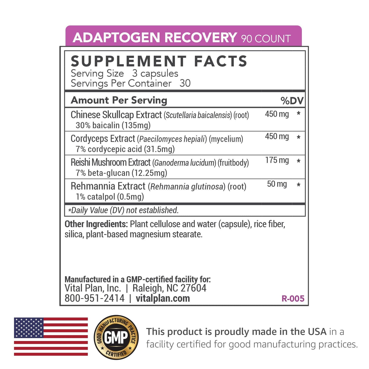 90ct_Adaptogen_Recovery_Supplement_Facts_Panel - Vital Plan