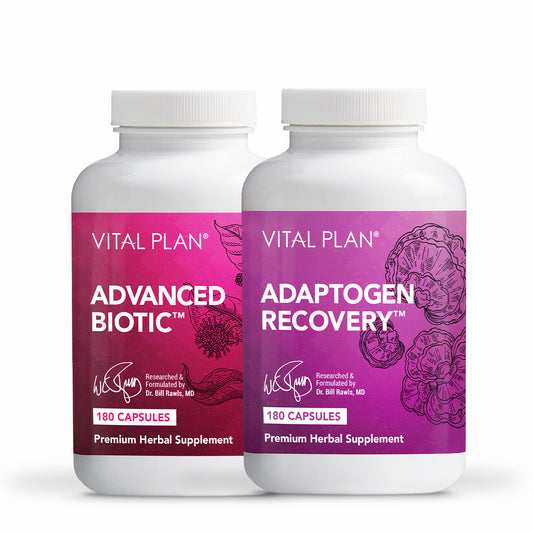 Two bottles of Vital Plan supplements on a white background