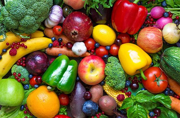 Assortment of fresh fruits, vegetables and berries. healthy eating. top view